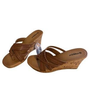 Makalu Paloma Platform Cork Wedge Sandals Size 10M Cognac Summer Strappy Slip On